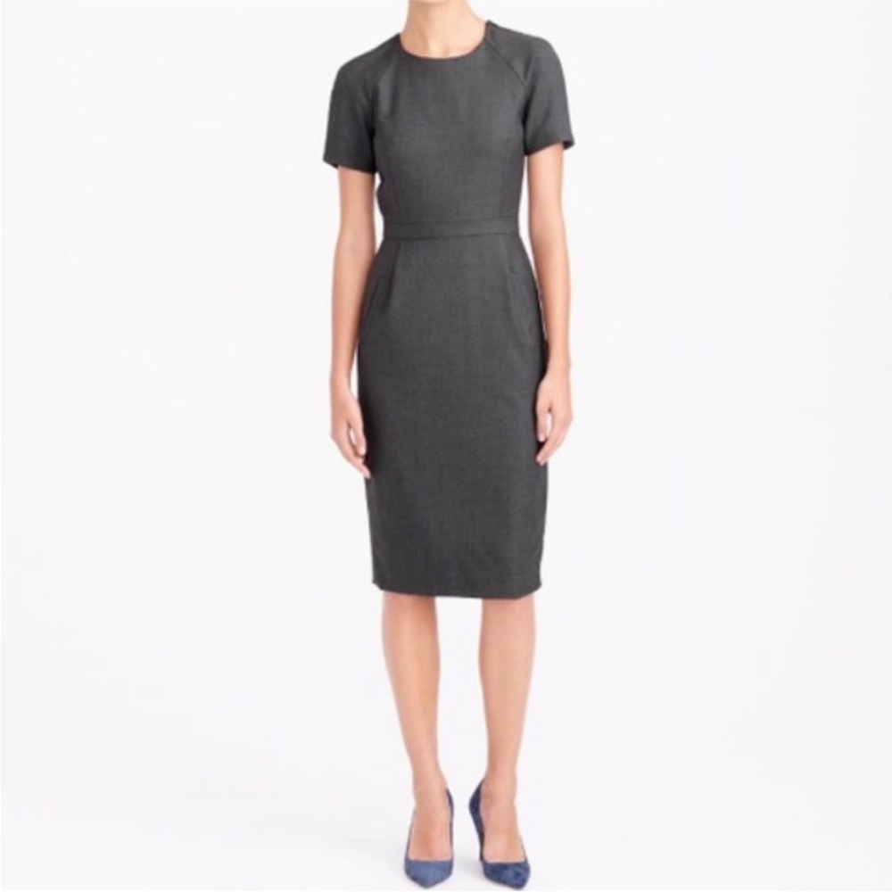 J. Crew LIGHT GRAY Charcoal Midi Dress zip shoulder